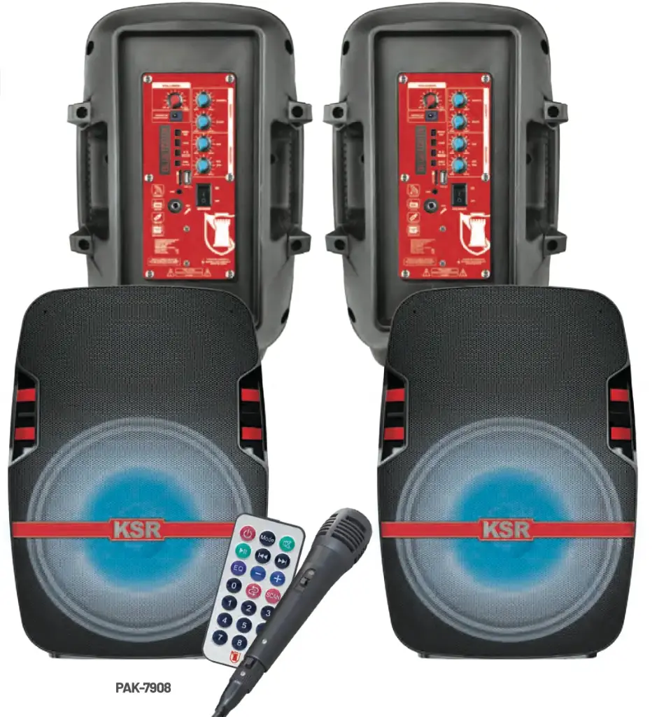 Sistema de audio doble recargable 8” 6,200 W PMPO c/u con micrófono alámbrico