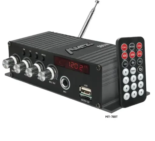 Mini amplificador moto de 2 canales 500 W PMPO Bluetooth® con puerto USB y micro SD
